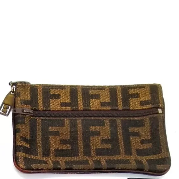 Fendi Zucca Card Holder Coin Pouch Zip Wallet Canvas Vintage - Picture 1 of 13